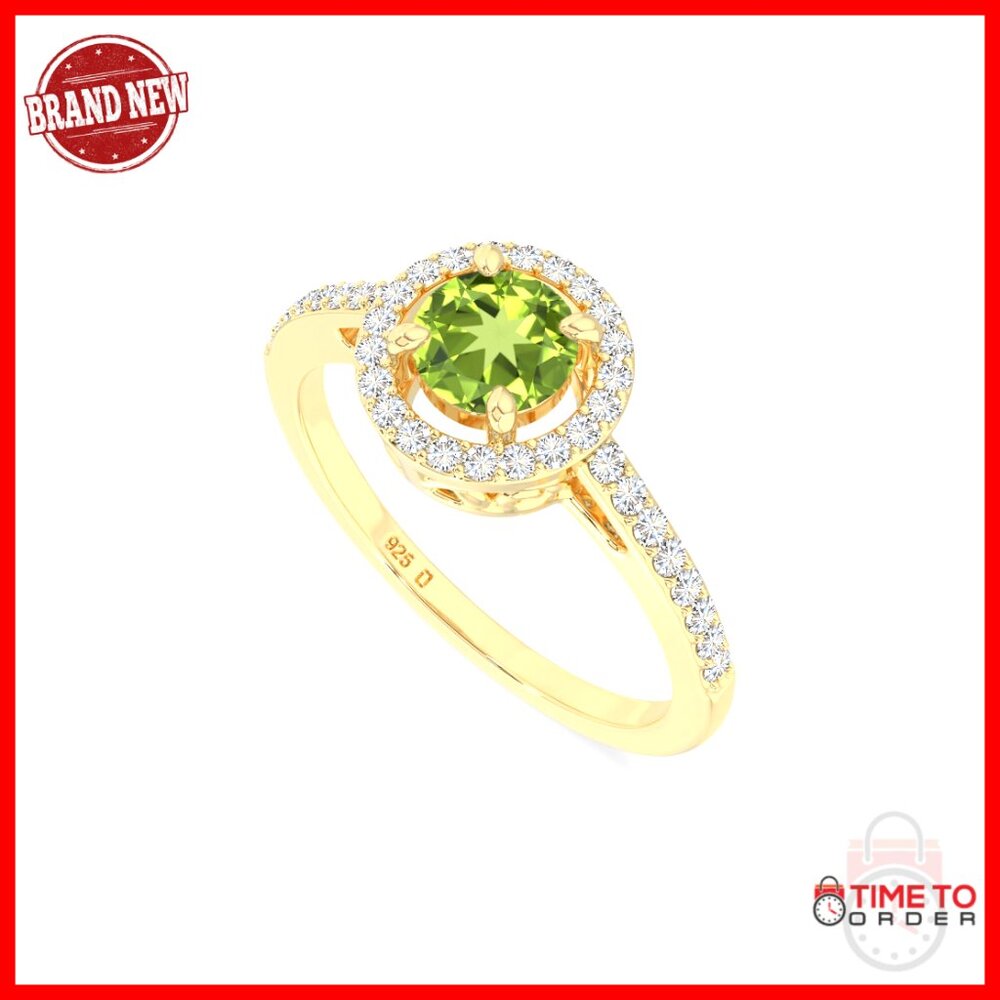 Round Natural Gemstone Halo Ring In 925 Silver 18k Gold Vermeil Size 5